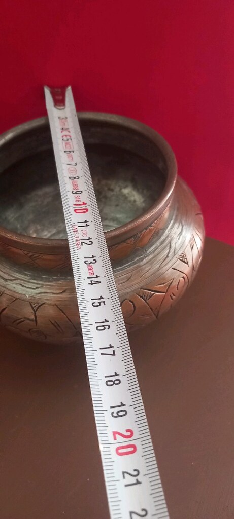 antika ful işlemeli bakır kase - 5