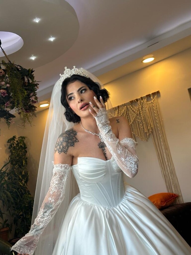 Prenses Model Saten Gelinlik-Tam Set - 6