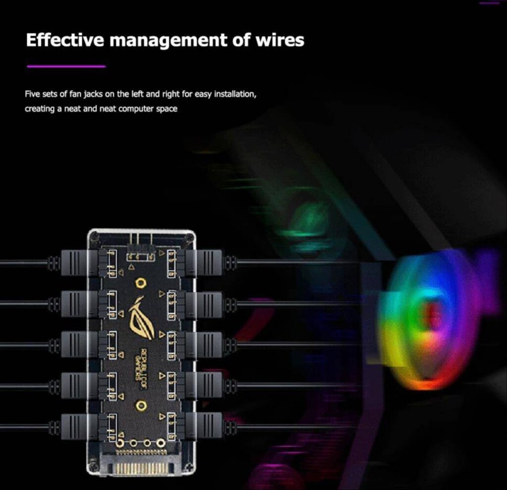 Asus ROG 3 Pin 11 Port ARGB Şerit LED 5V SATA FAN Çoklayıcı HUB - 5