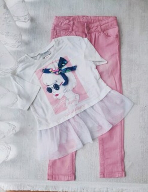 PEMBE JEAN PANTOLON TÜL FIRFIRLI TİŞÖRT 4 5 YAŞ KIZ ÇOCUK koton hm lcw