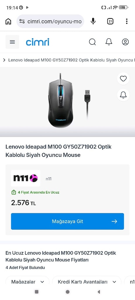 Lenovo Ideapad M100 GY50Z71902 Optik Kablolu Siyah Oyuncu Mouse - 7