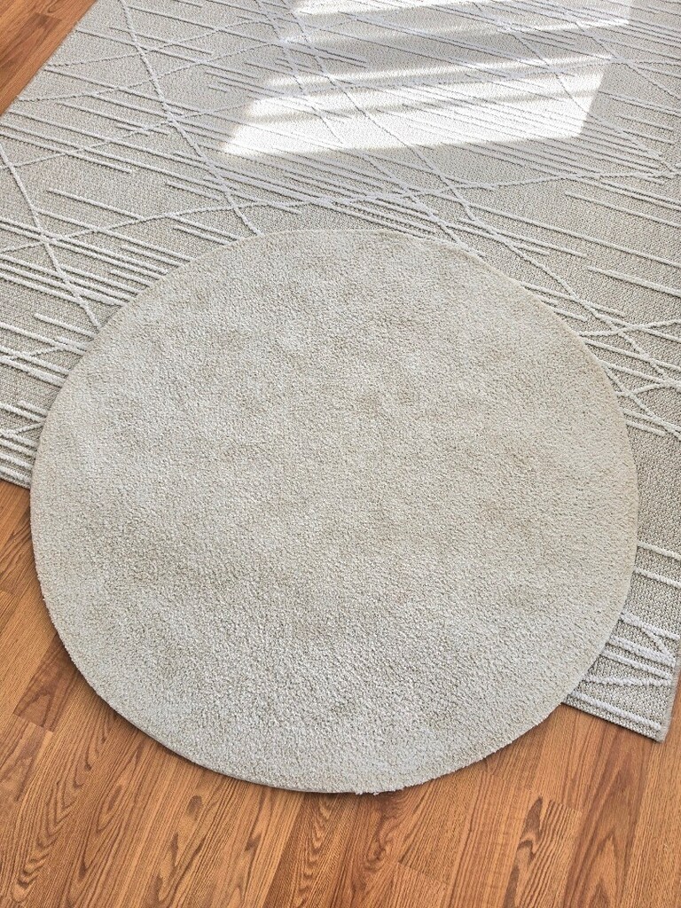 Ikea Stoense 130 cm yuvarlak bej halı kırık beyaz kilim - 3