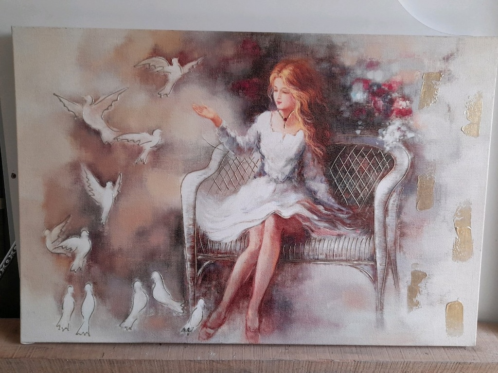 Dekoratif Tablo Kuşlara Fısıldayan Kız Tablosu 90×60 Ölçülerinde - 3