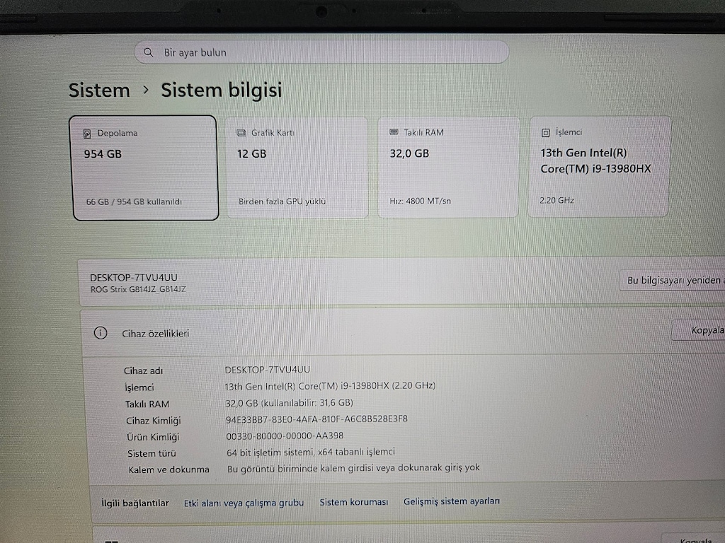 ASUS ROG STRİX + İ9 13.NESİL + 240 HZ + RTX 4080 + 1 TB SSD - 8