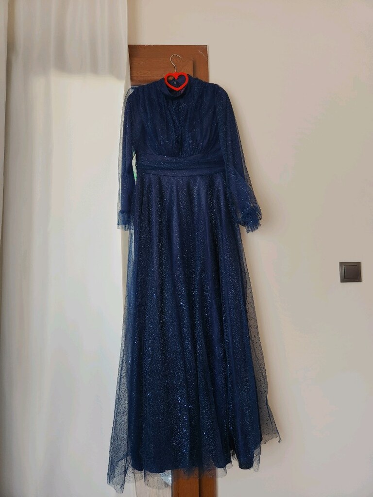 pırıltılı lacivert şık abiye elbise - 4
