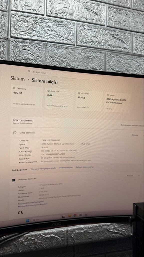 " TEMİZ " R5 5600X / RTX 3070 / 16GB RAM - SİSTEM - 6