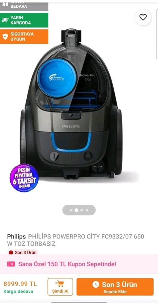 Philips PowerPro City FC9332/07 650 W Toz Torbasız Süpürge - 2