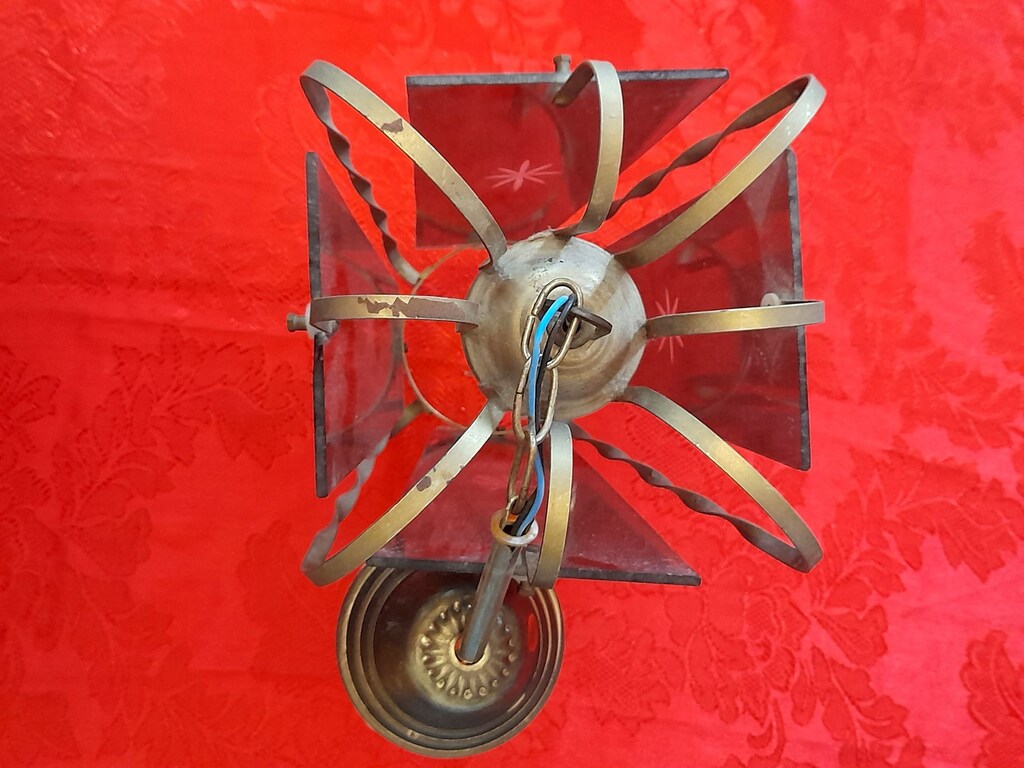 Vintage... Renkli Aynalı Camlı Tekli Sarkıt Avize 28cm - 4