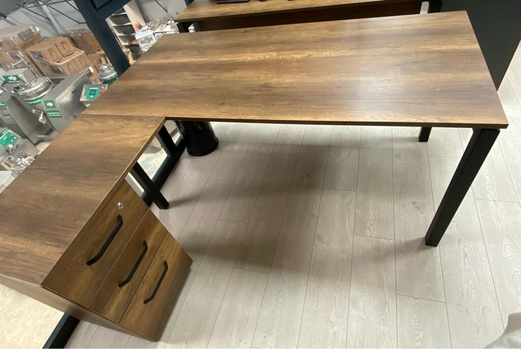 L Tipi Ahşap Desenli Ofis / Çalışma Masası (Kilitli Kesonlu) - 4
