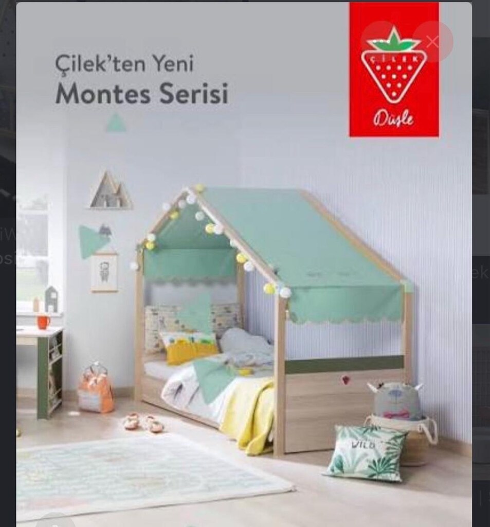 Çilek Montes Karyola +Yatak+ 2 adet korkuluk - 4