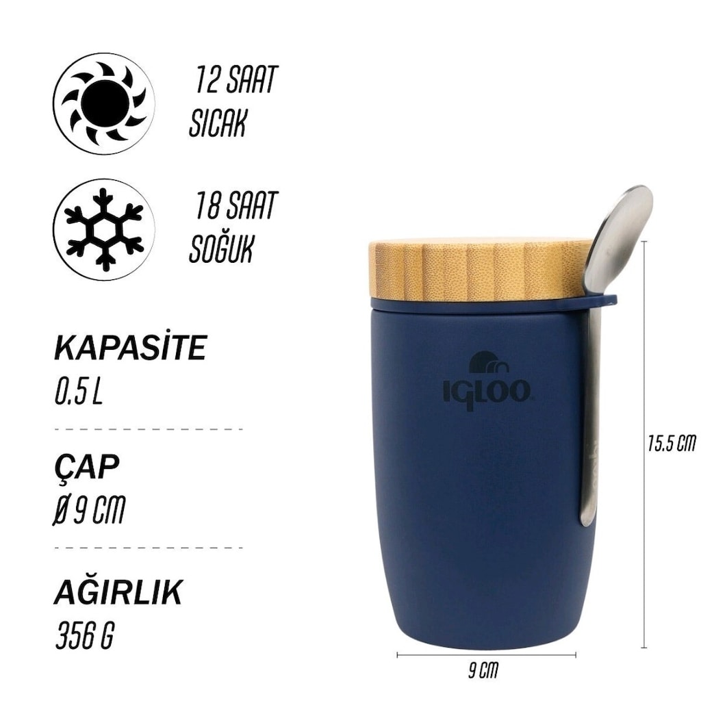 Igloo Bamboo Yemek Termosu 500ml-LACİVERT / SIFIR ÜRÜN - 2