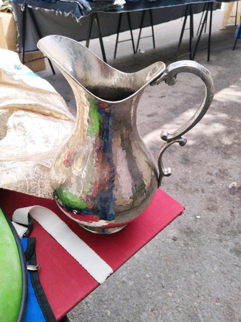 Vintage El İşçiliği Çekiç Dövme Metal Sürahi – Dekoratif Koleksiyonluk - 3