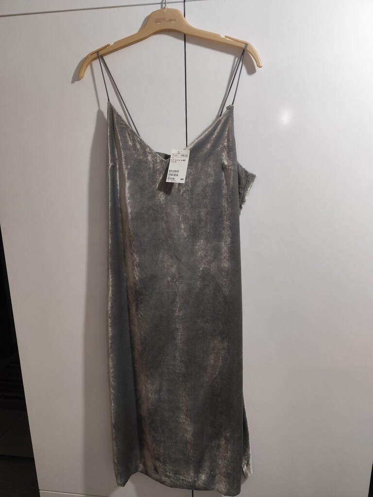 H&M Etiketli Gümüş Gri Kadife 40 Beden Slip Elbise - 4