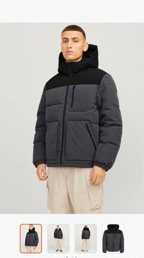 SIFIR Jack & Jones Jjeotto Erkek Şişme Mont Gri Kapüşonlu - 2