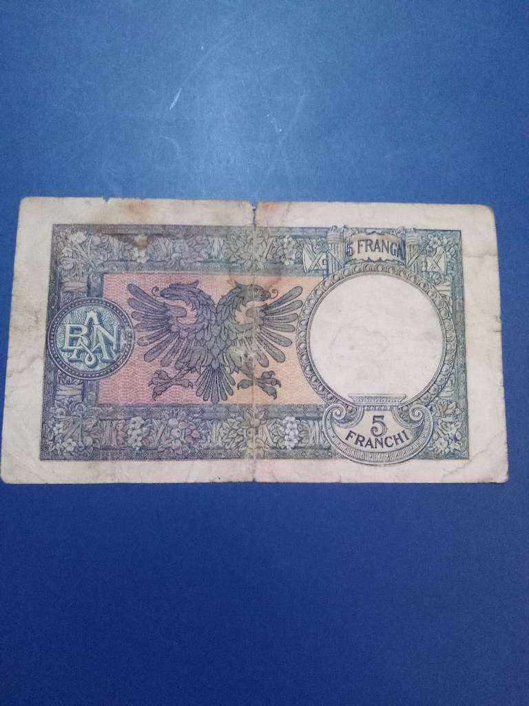 İtalya işgali Arnavutluk 5 franga 1939 yılı, haliyle temiz, az çıkar - 2
