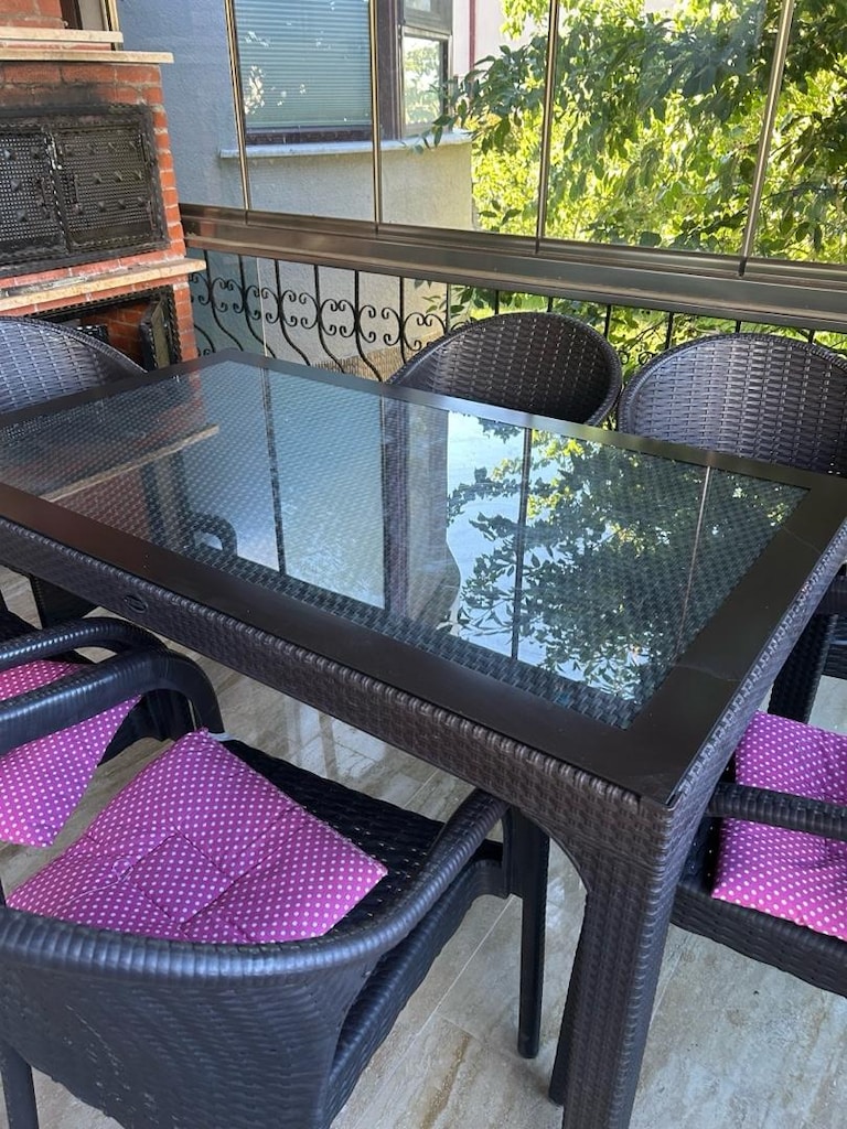 bahçe balkon masası raddan camlı 6 sandalye - 2