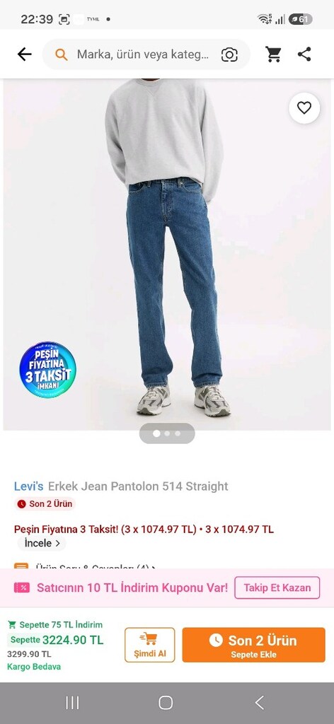Levis Erkek Kot Pantolon — görsel 5/6