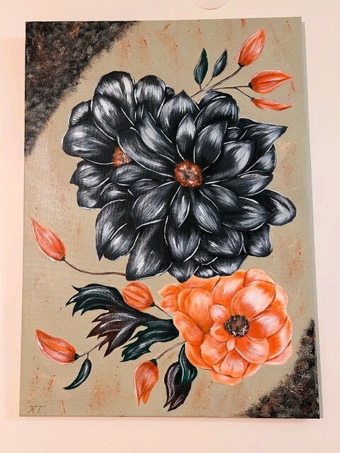 El Yapımı Akrilik Tuval Çiçek Tablosu 50×70cm