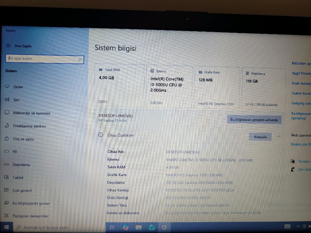 Hp i3 Çok Temiz Orjinal Jarj Batarya Çok iyi 4Ram 128ssd - 6