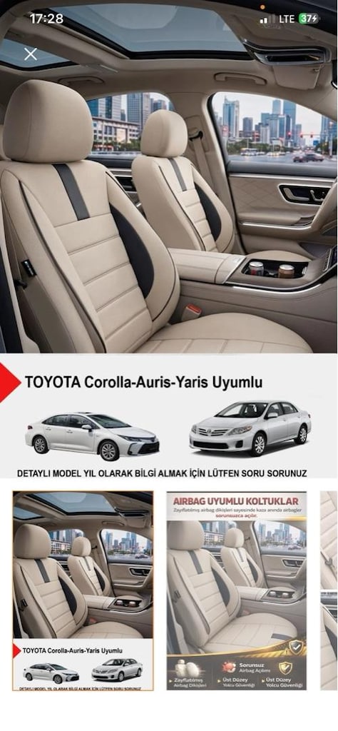 SIFIR TOYOTA COROLLA/AURIS/YARIS UYUMLU KOLTUK KILIFI