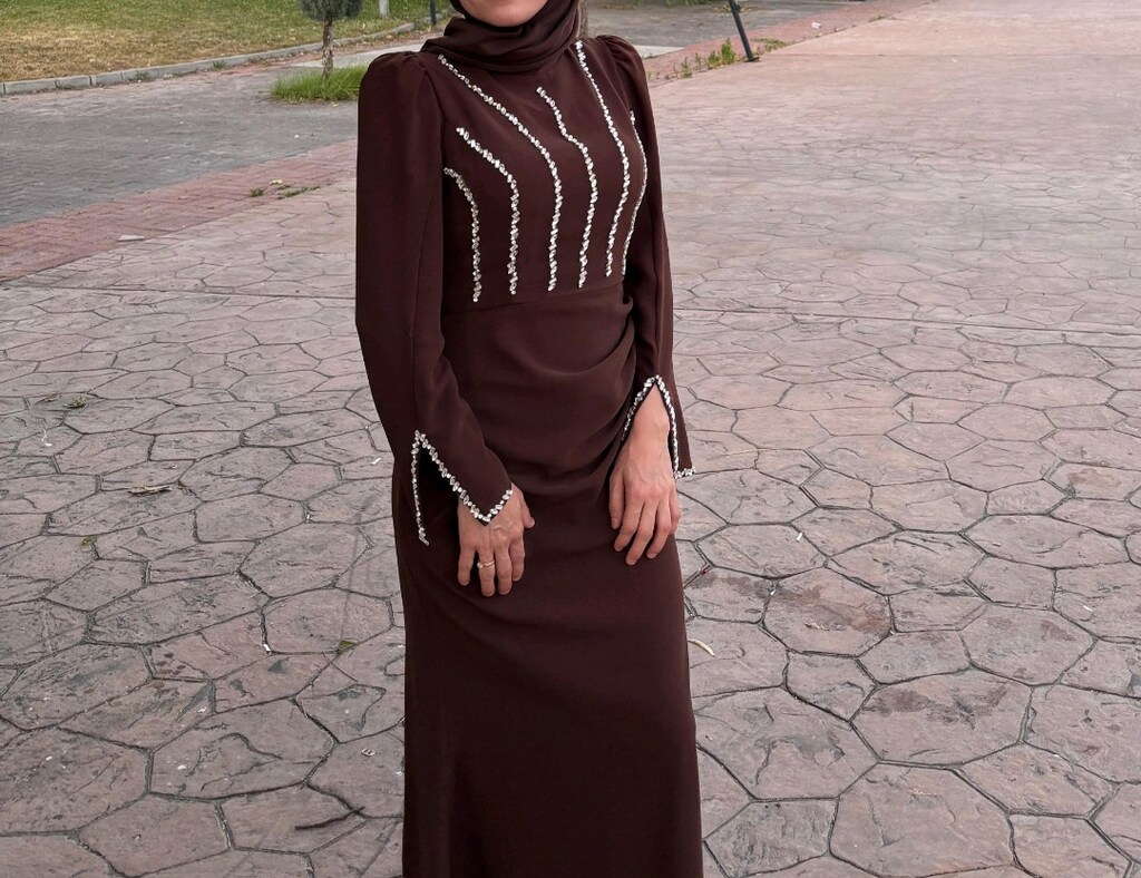 Kahverengi Balık Tesettür Abiye - 3