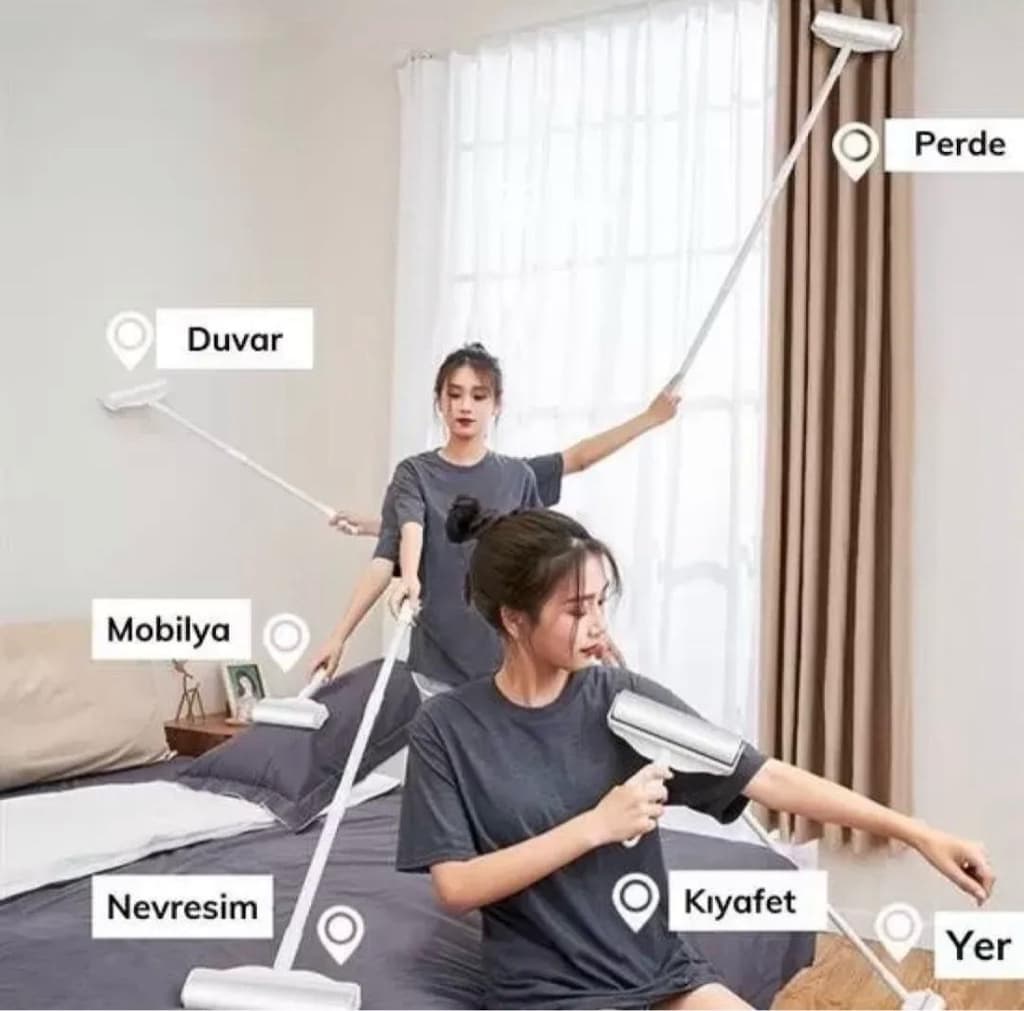Pratik Temizlik İçin Yapışkanlı Tüy Rulosu 24 Cm Teleskopik Uzayabilen - 3