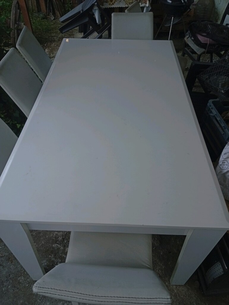 Yemek Masa Takımı Beyaz Renk 6 deri sandalyeli - 8