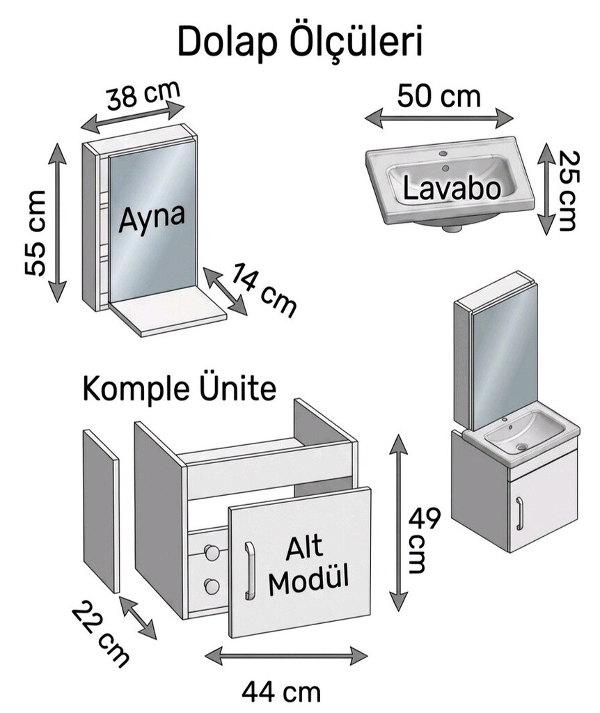 Banyo Dolabı Komple Takımı 50 cm modeli - 8