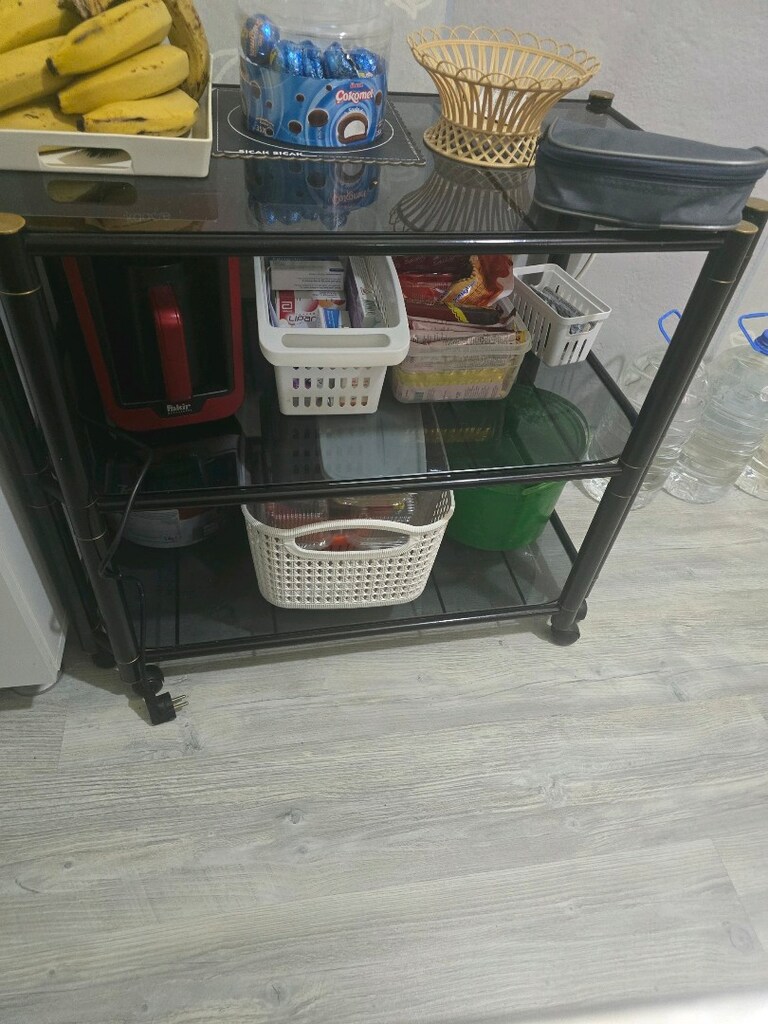 bellonadan alınma siyah cam raflı sehpa3 katlı tekerlekli modern - 4