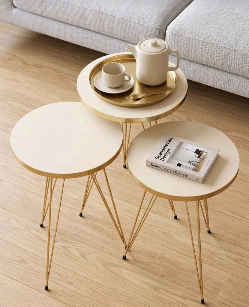Gold Krem Model 3 lü Zigon Sehpa - 3