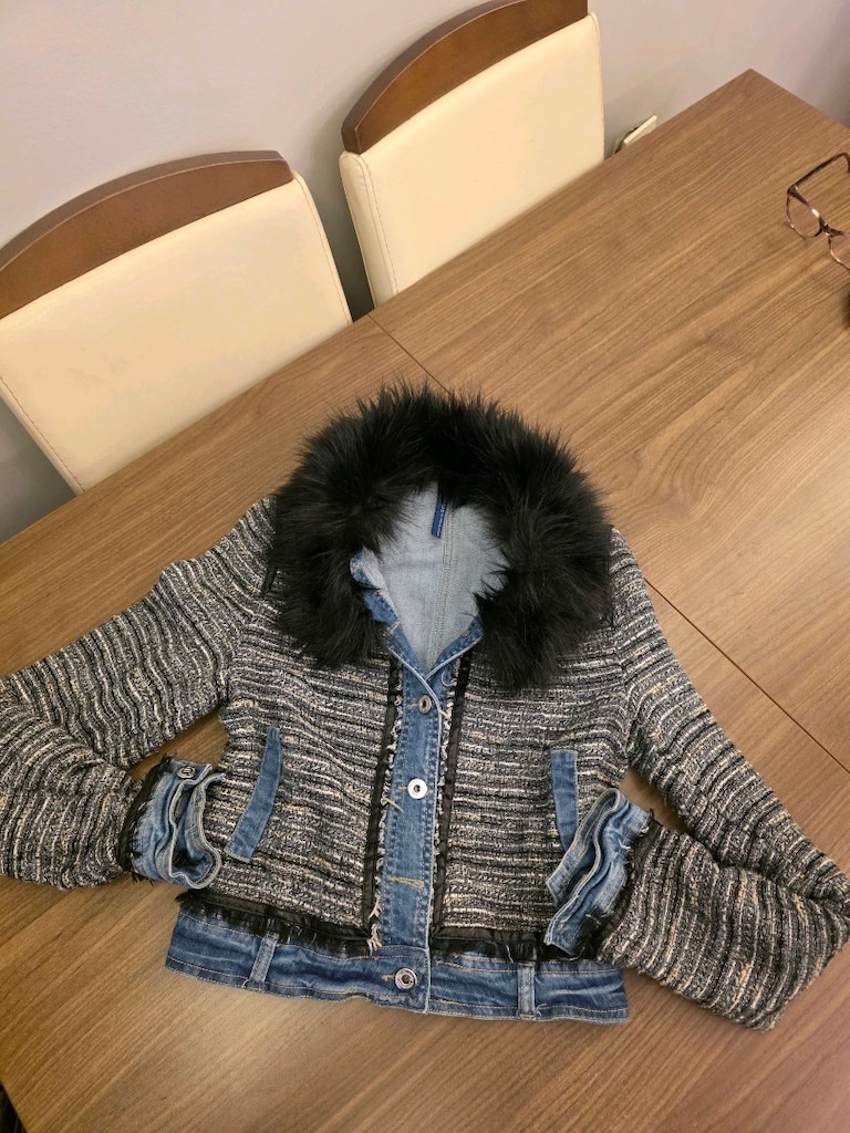 stradivarius yakası kürklü kot ceket