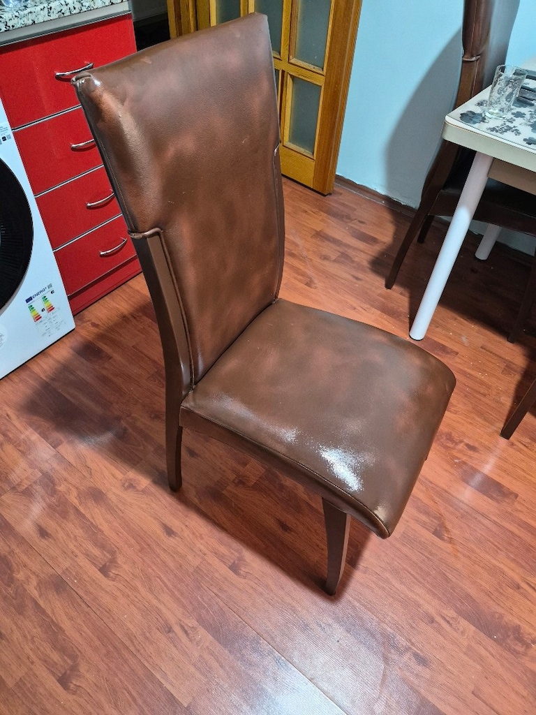 Ahşap Kahverengi / Temiz 4'lü Deri Sandalye Seti - 6