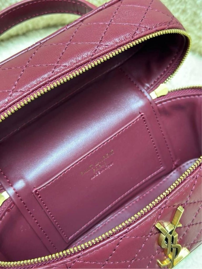ACİL YSL Saint Laurent Bordo Deri Mini Vanity Çanta (Kutusuyla) - 5