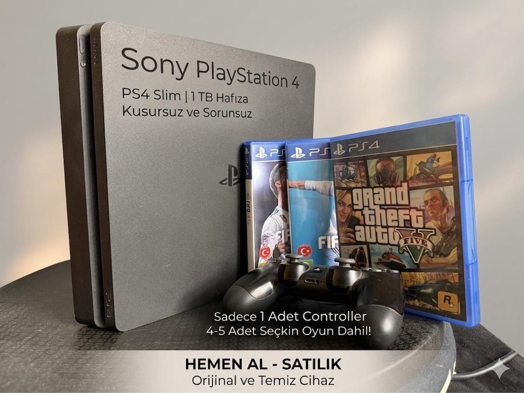 Temiz PS4 Slim 1 TB + 1 Kol ve Oyunlar