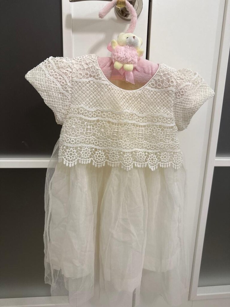 Aziz Bebe, Beyaz Güpürlü Tüllü, Yazlık, Kız Bebek Elbise (1,5 Yaş