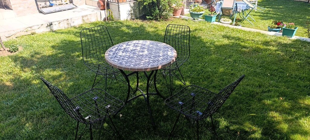 Balkon ve bahçe için beton zemin mozaik döşemeli dış mekan masası - 5