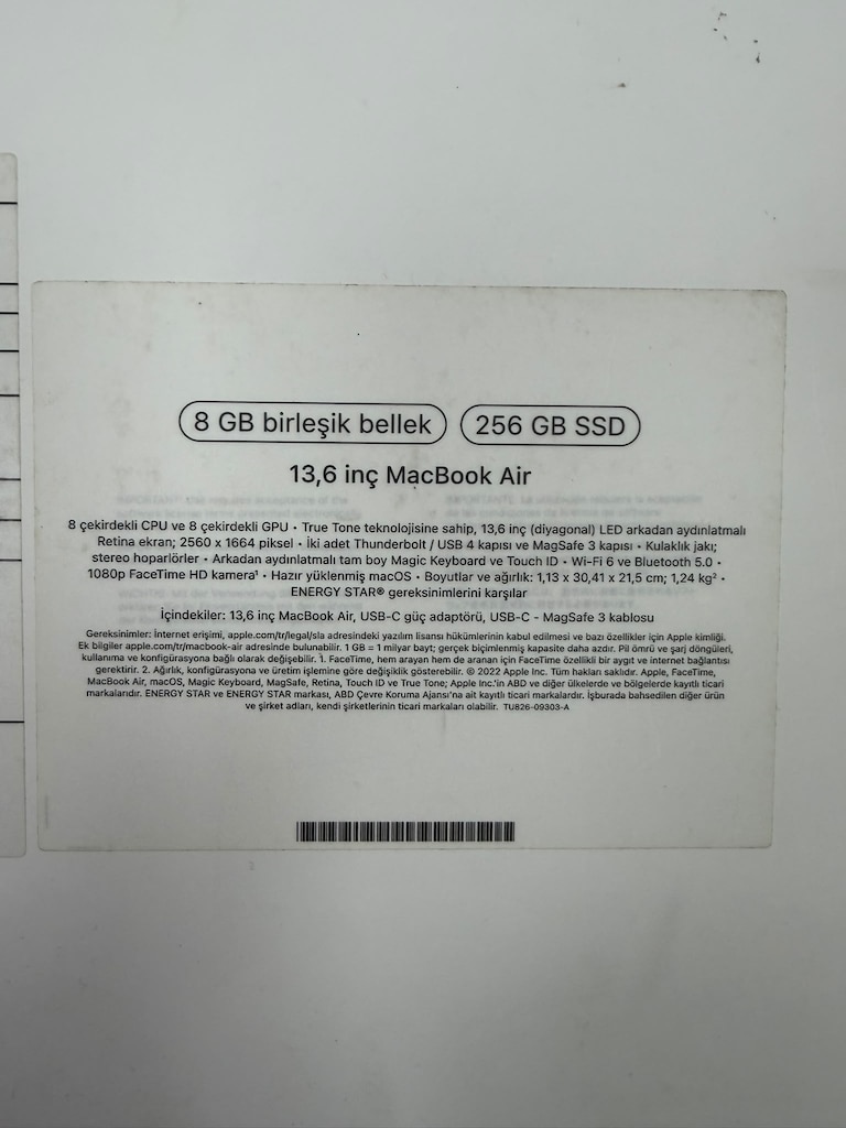 MACBOOK AİR M2 13.6 İNÇ 2K 256 GB SSD MAĞAZADAN - 5