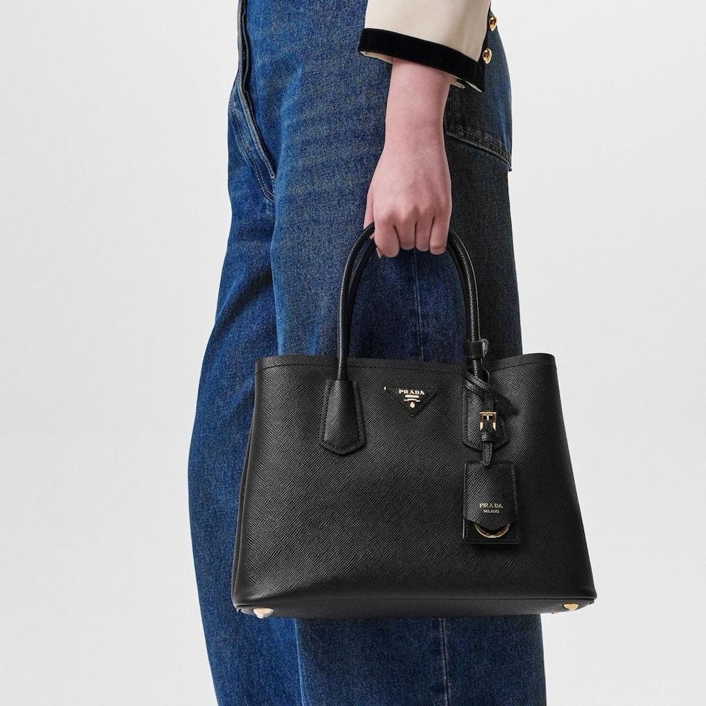 Prada Double Bag Saffiano Deri Siyah - 9