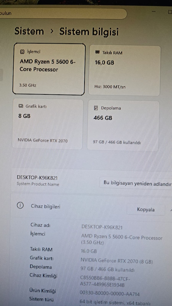 RYZEN 5 5600 16RAM 512SSD RTX 2070 OYUN KASASI - 3