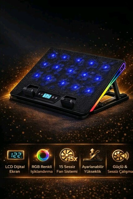 Notebook Soğutucu 15 Fanlı Rgb Işıklı Laptop Soğutucu Stand