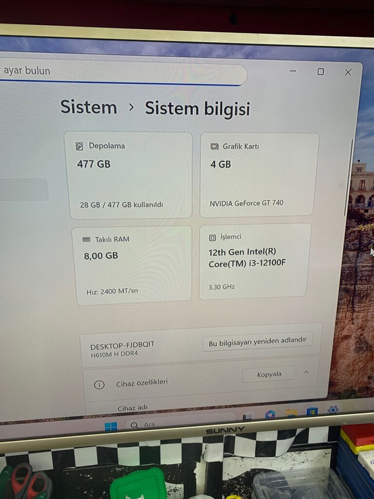 i3 12100F 8GB Ram 512 Nvme SSD GT740 4GB RGB Kasa K. Kartı Geçer - 9