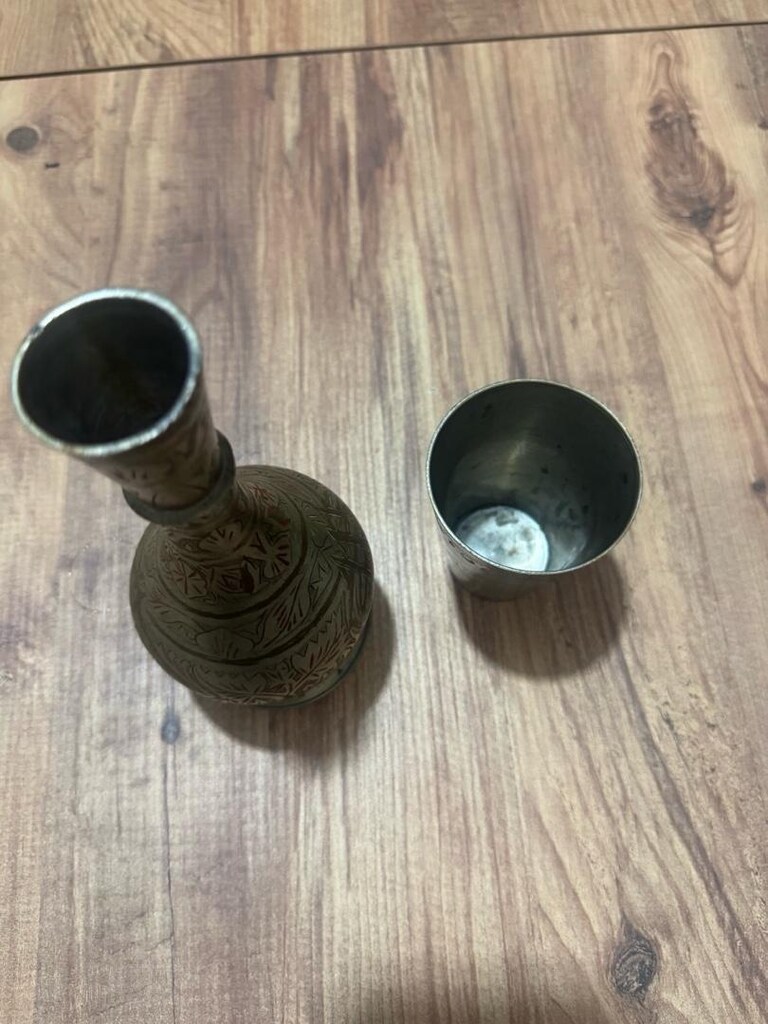 Antika İşlemeli Metal Sürahi ve Bardak Seti - 3