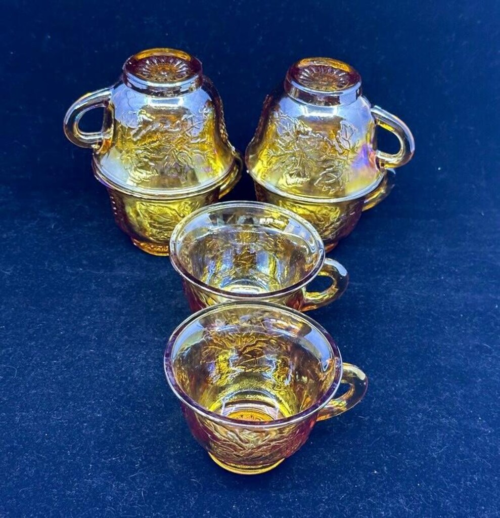 ANTİKA! CARNİVAL GLASS ( Karnaval Glass ) AMERİKAN Çay Fincan Takımı - 11