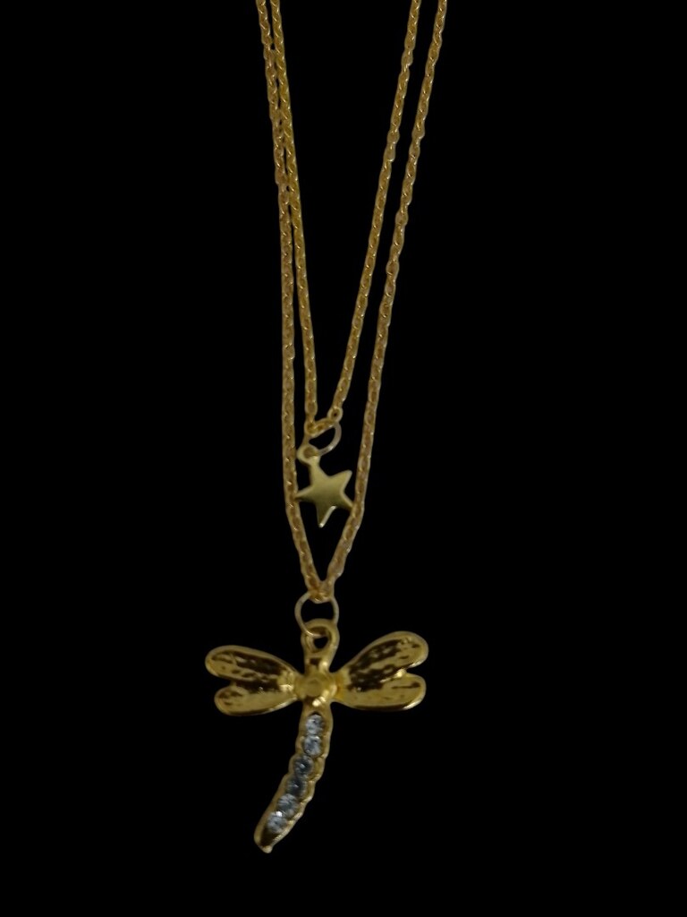 Yıldız Detaylı Arılı Gold Tasarım Kolye - 4