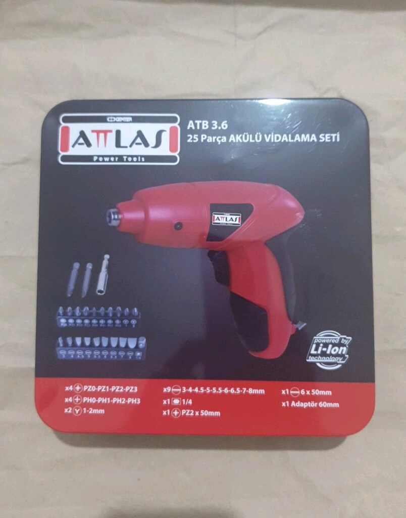 Attlas ATB 3,6 Li-Ion Şarjlı Tornavida seti Metal Kutu 23 prça - 2