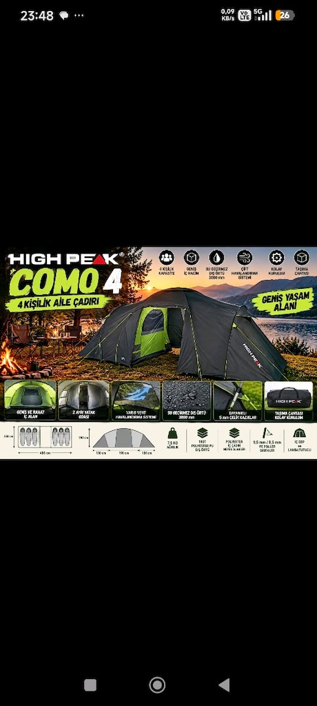 High Peak Como 4 Kişilik Çadır