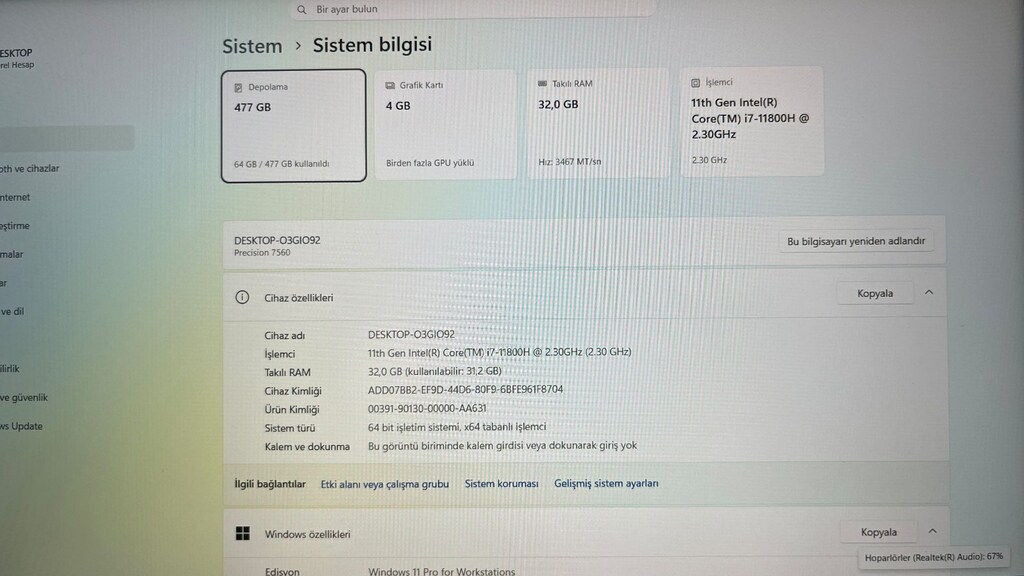 DELL Precision7560 i7-11800H /32GB RAM /512GB SSD/ Workstation - 6