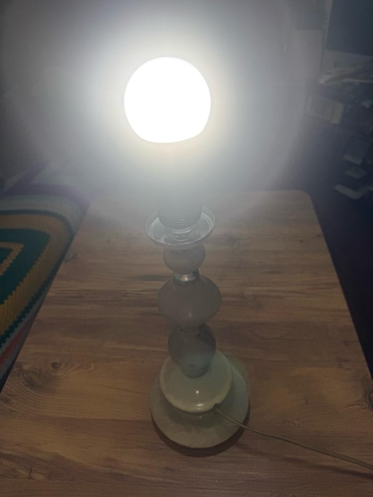 Vintage Mermer Gövdeli Cam Küre Abajur / Masa lambası - 9