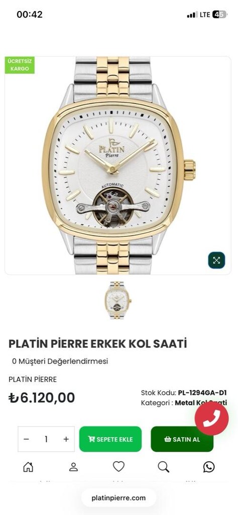 Platin pierre Mekanizmalı sıfır saat - 6