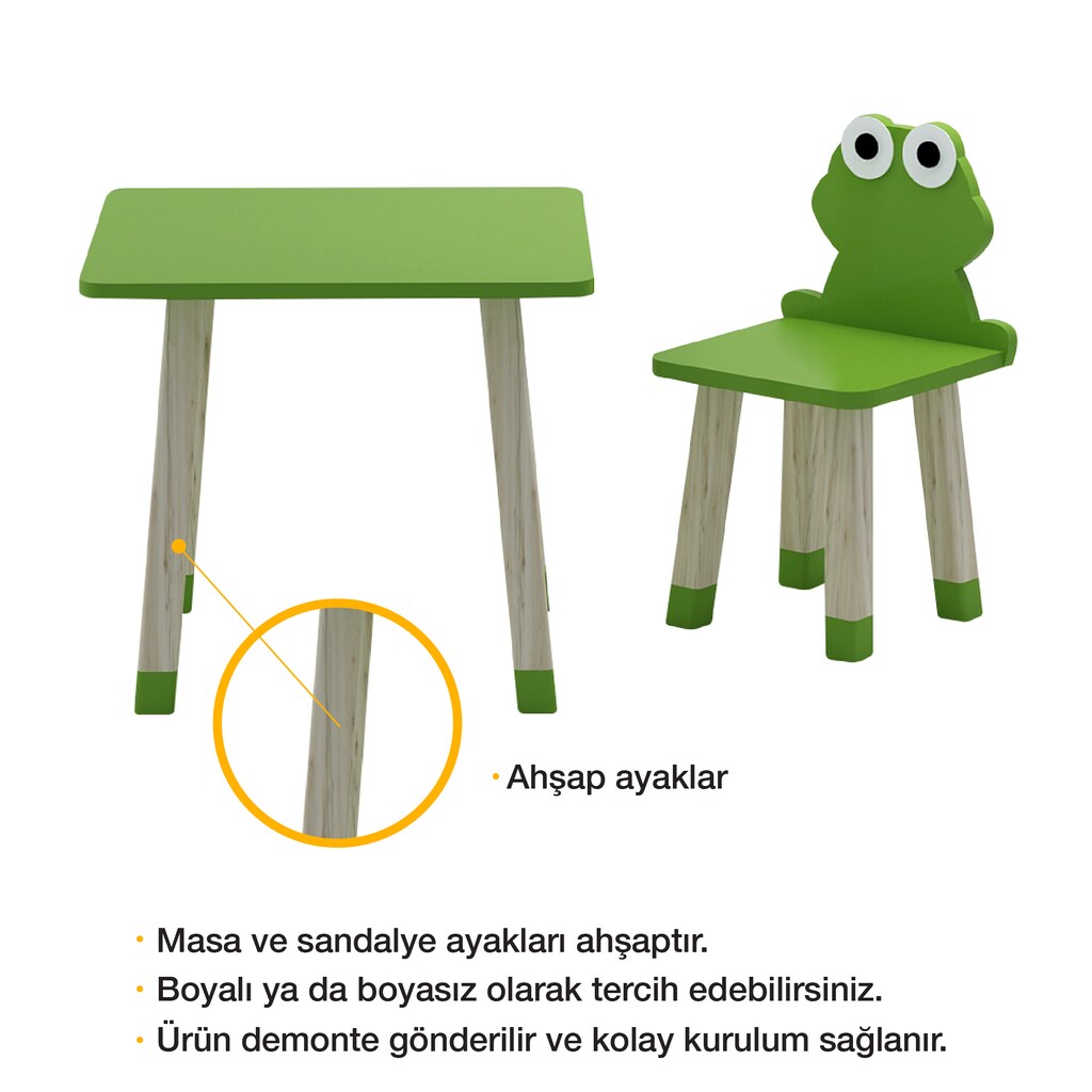 ahşap kurbağa temalı masa sandalye etkinlik çalışma masası - 6